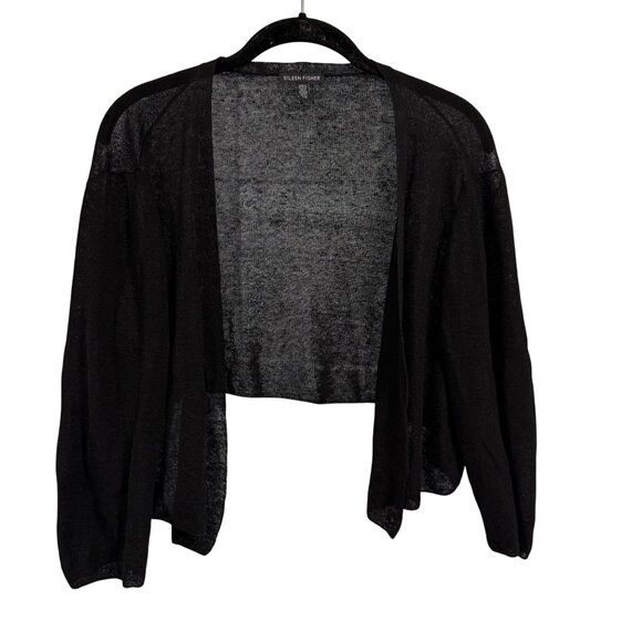Eileen Fisher Lightweight Black Bolero Style Cropped Cardigan Size L - Picture 1 of 6